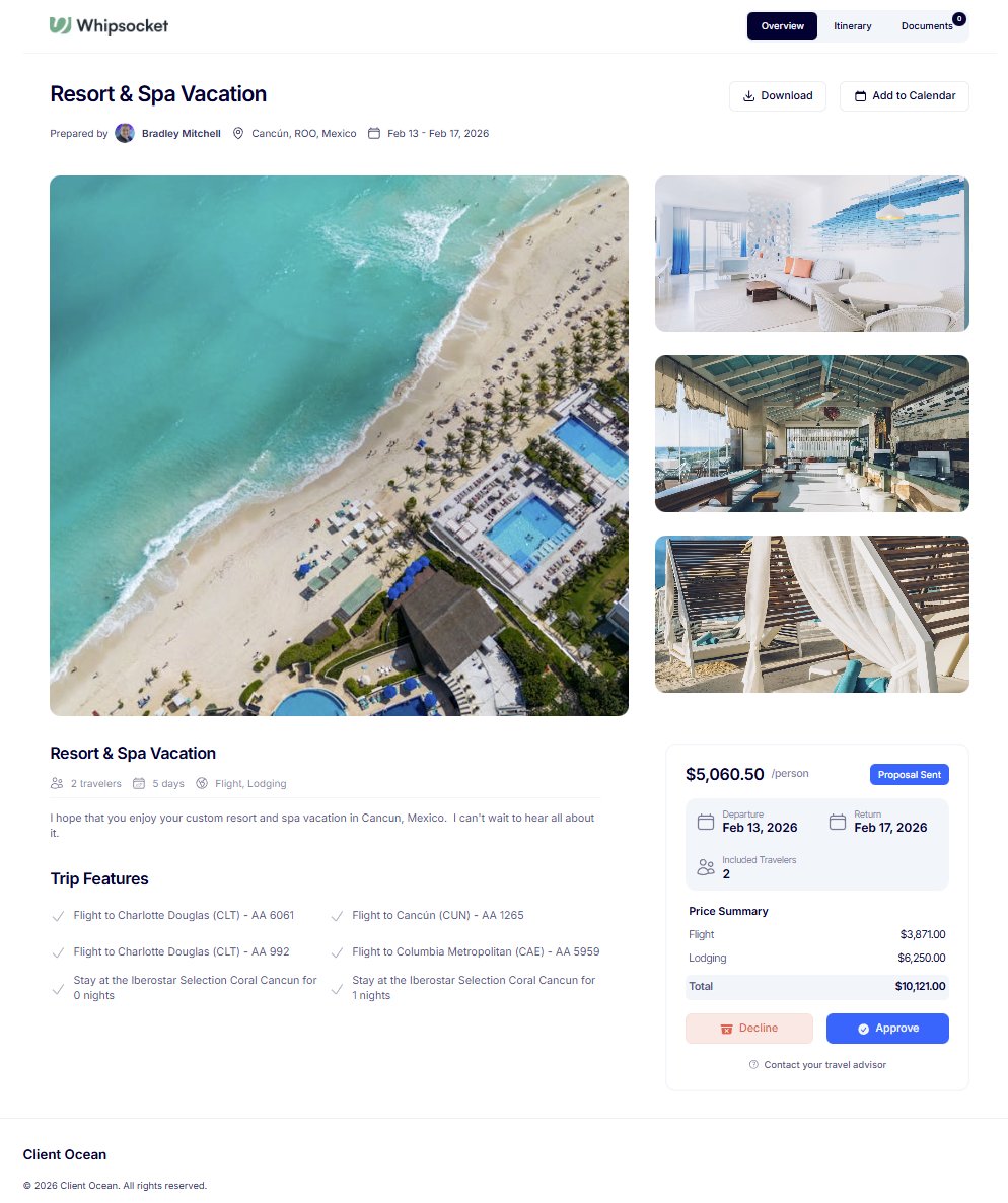 Client Ocean — all-in-one platform for travel agents with itinerary builder, client portal, and booking tracker