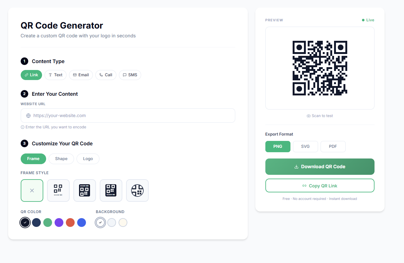 Custom QR Code Generator — branded QR codes with logo embedding