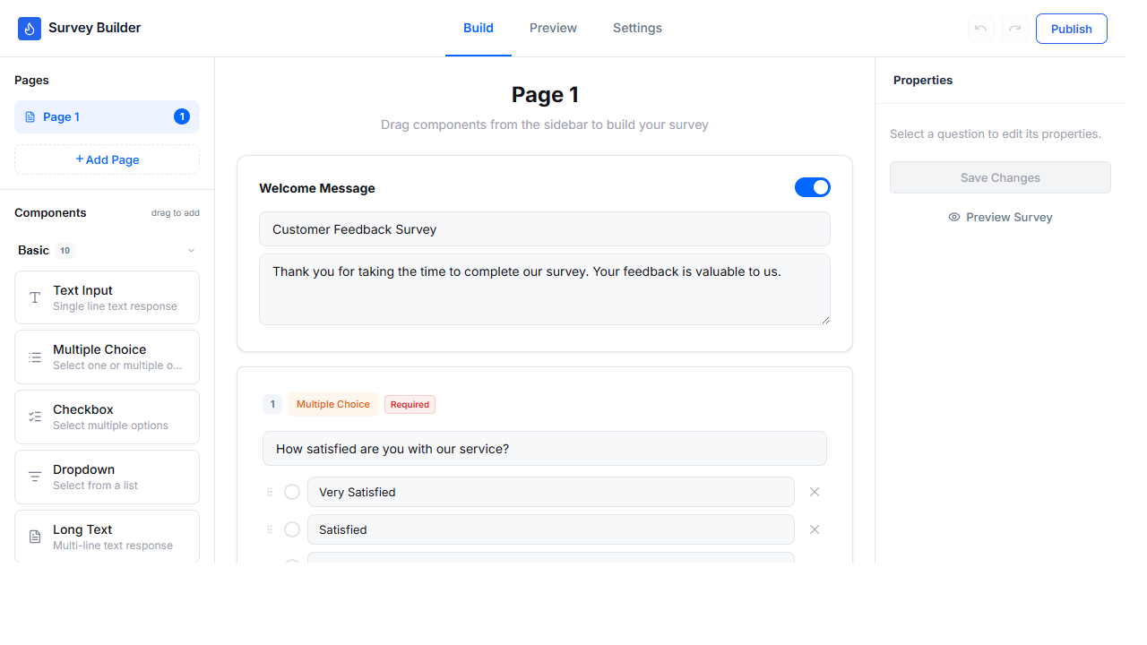 Survey Kiln — drag-and-drop survey builder for Bubble.io with 27 question types and live preview